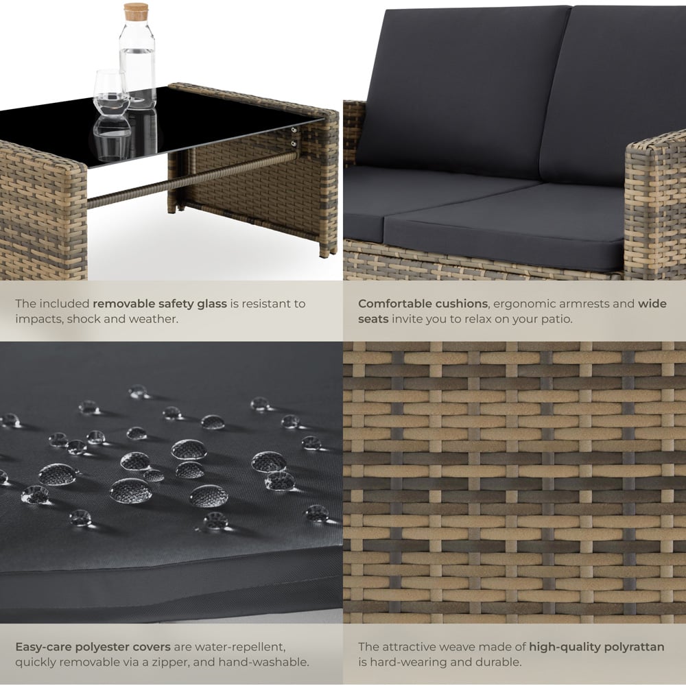 tectake Lucca 4 Seater Nature and Dark Grey Rattan Garden Sofa Set Image 5