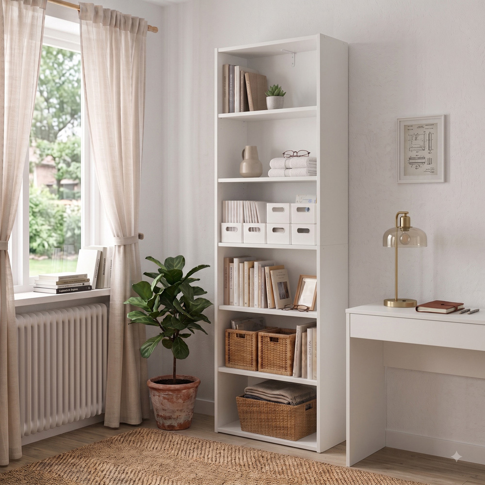 Shefa Line 6 Shelf White Tall Slim Bookcase Image 3