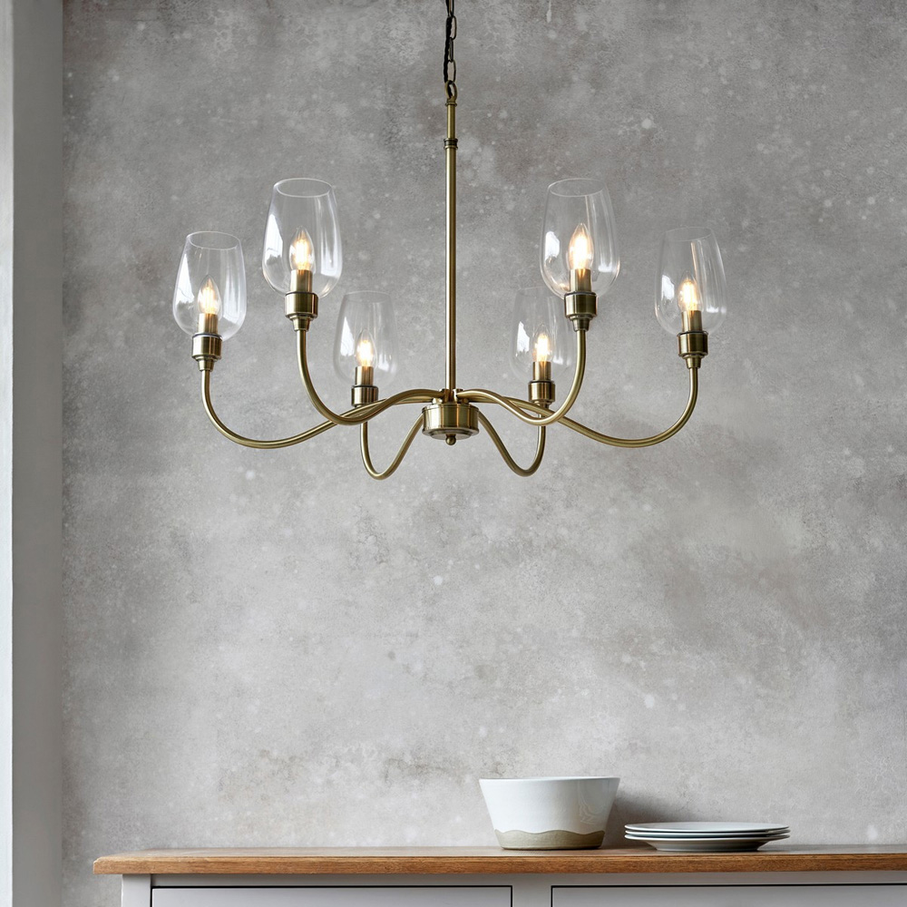 Merano Livorno 6 Light Clear Glass Antique Brass Plate Pendant Light Image 8