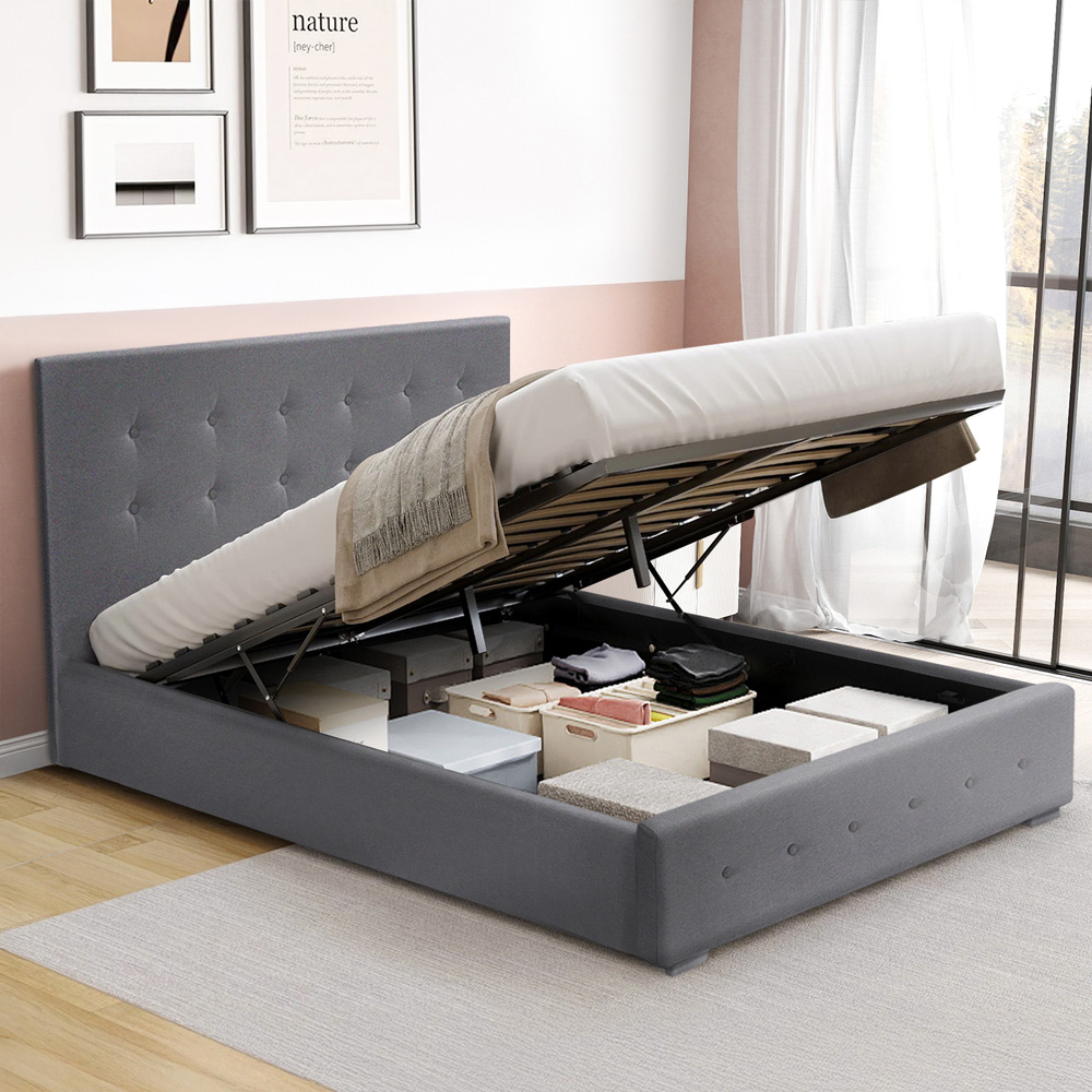 Brooklyn Double Grey Fabric Storage Ottoman Bed Image 3
