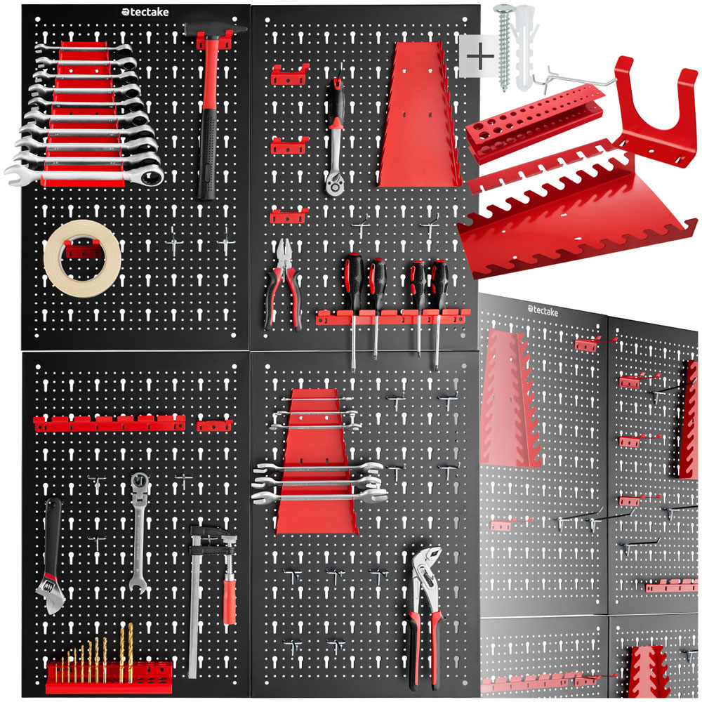 tectake Jonah 4 Panel Tool Pegboard Set with Hooks and Holders Image 2