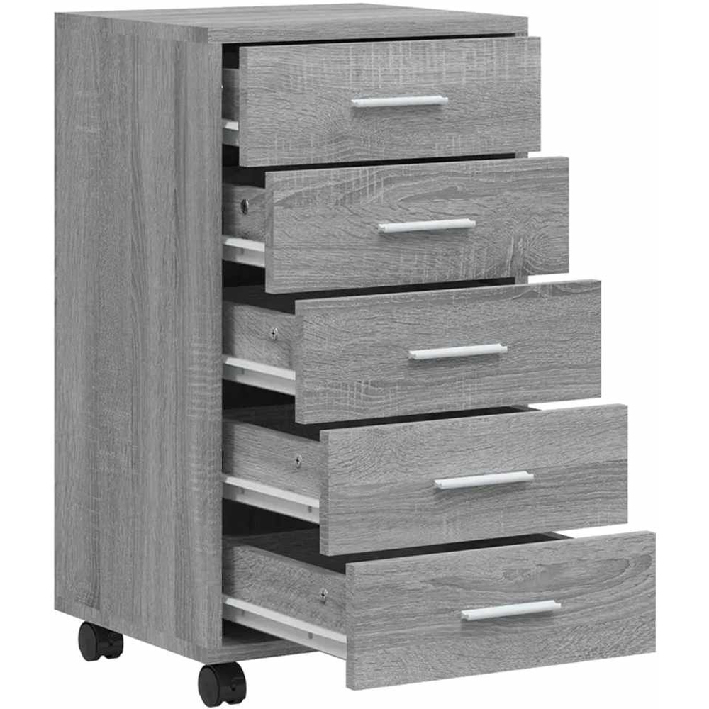 vidaXL 5 Drawer Grey Sonoma Storage Cabinet with Castors Image 5