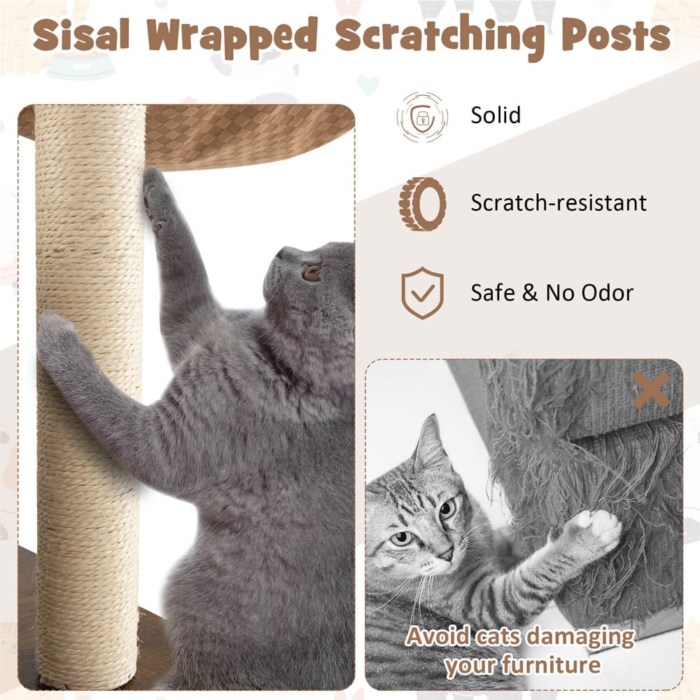 Costway Brown Wooden Cat Tree with Hammock Image 4