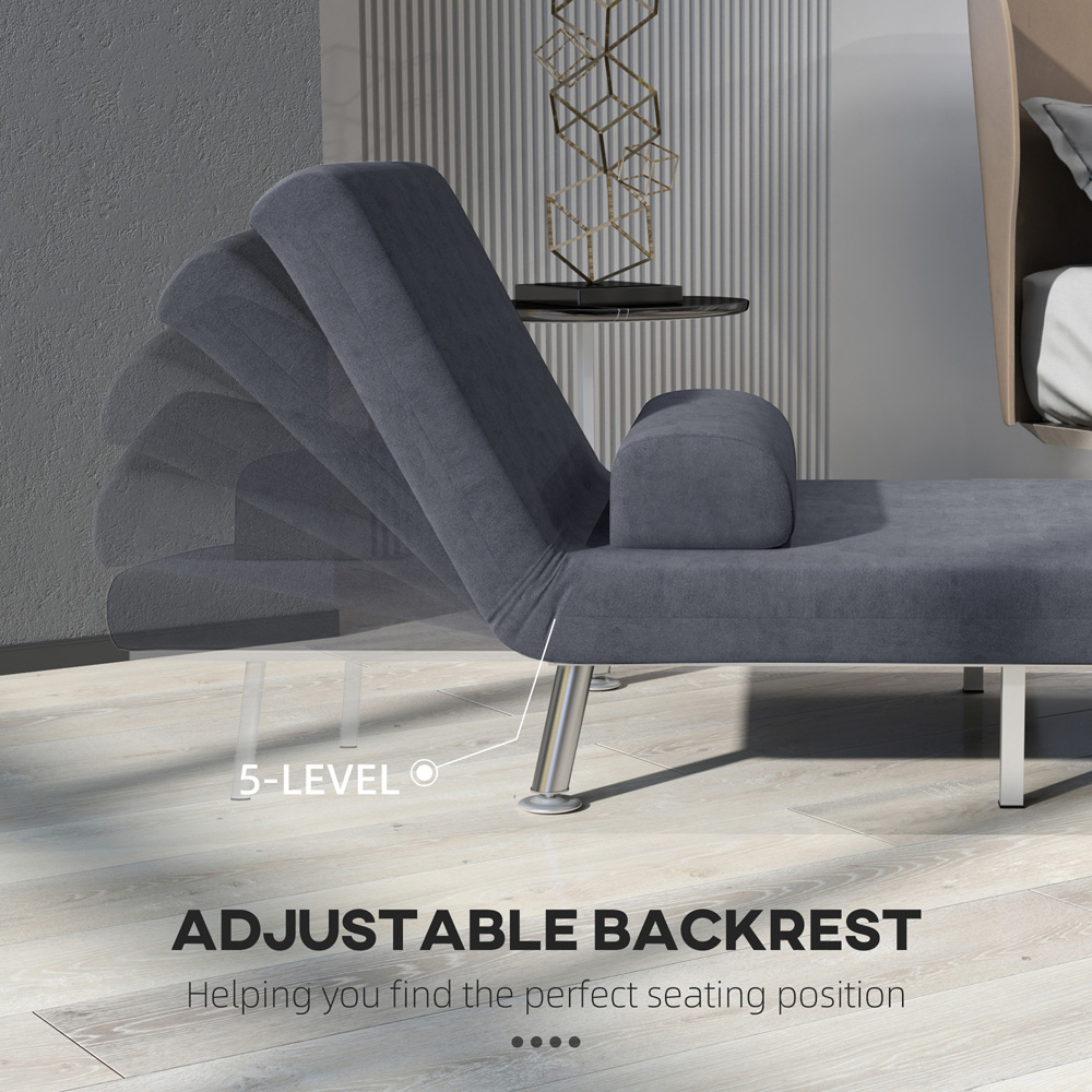 HOMCOM Single Charcoal Grey Velvet Chair Bed with Adjustable Backrest Image 6