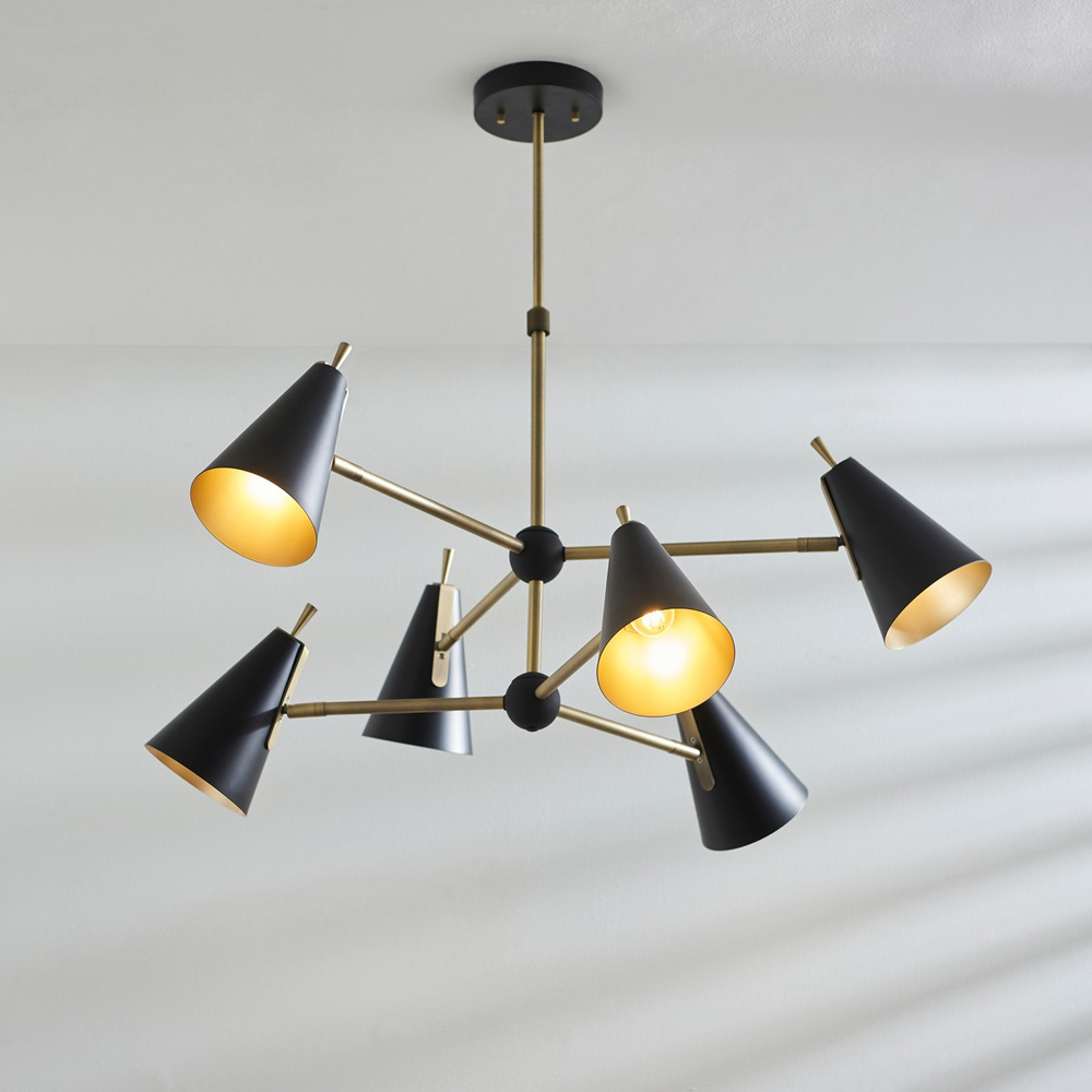 Merano Alta 6 Light Matt Black and Antique Brass Pendant Light Image 2