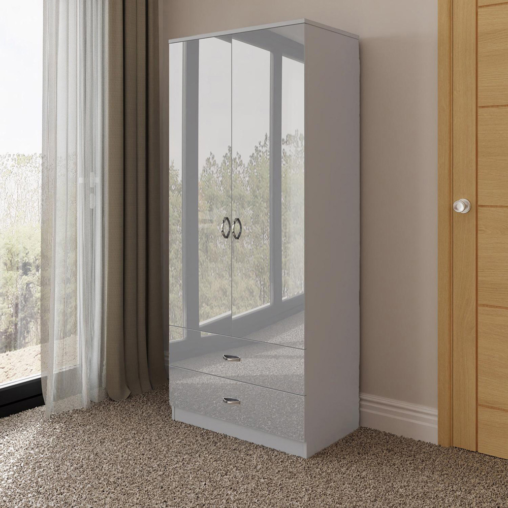 FWStyle Chilton 2 Door 2 Drawer Grey Gloss Wardrobe Image 6