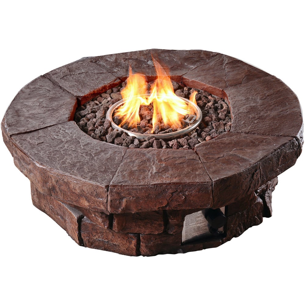 Teamson Home Round Stone Look Propane Gas Outdoor Fire Pit Image 1
