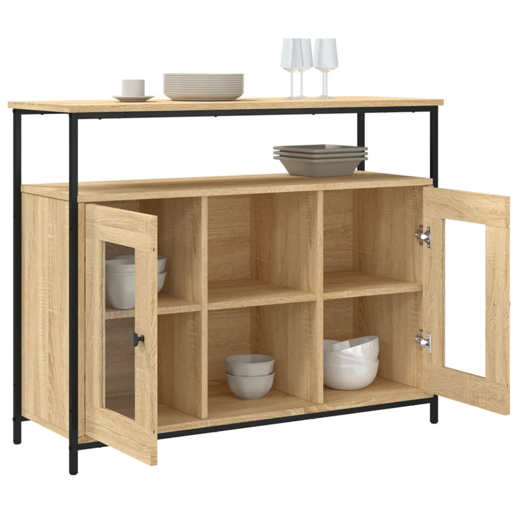 vidaXL 2 Glass Door 3 Shelf Sonoma Oak Wide Sideboard Image 4