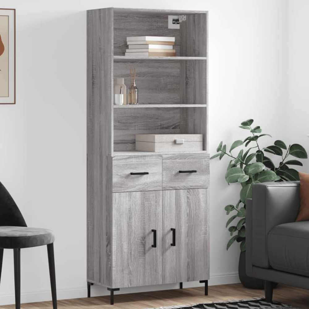 vidaXL 2 Door 2 Drawer 3 Shelf Grey Sonoma Highboard Image 1