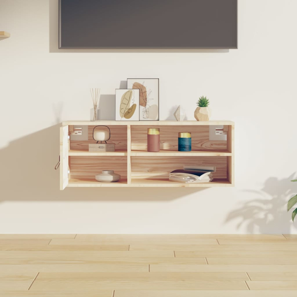 vidaXL Single Door 2 Shelf Natural Solid Pine Wood Wall Cabinet Image 9
