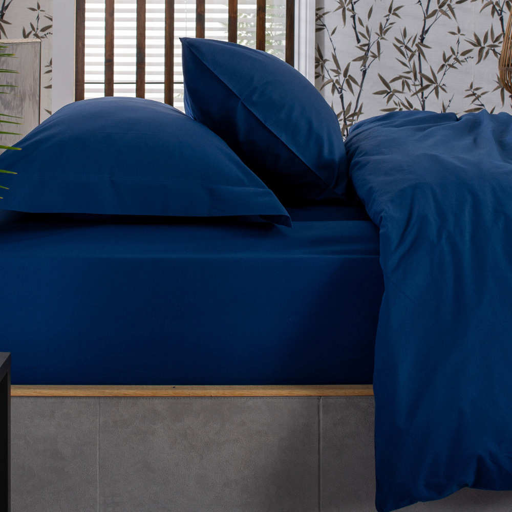 The Lyndon Company Super King Size Blue Fitted Bed Sheet Image