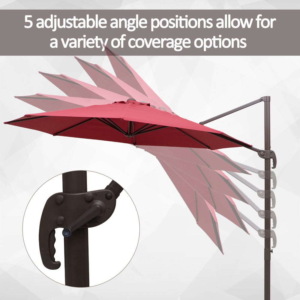 Outsunny Wine Red Cantilever Hanging Parasol with Cross Base 3m Image 5