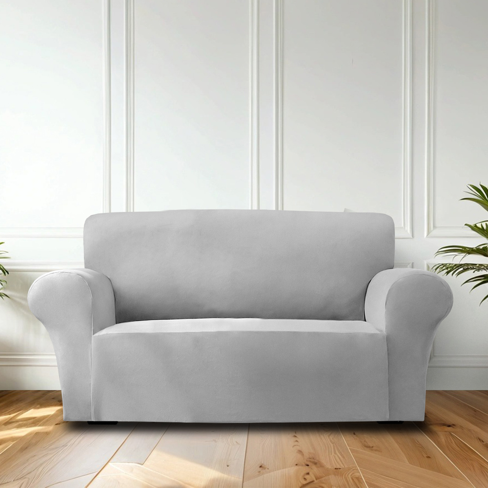 Homerepublic 2 Seater Silver Mink Velvet Stretch Fit Sofa Cover Image 2