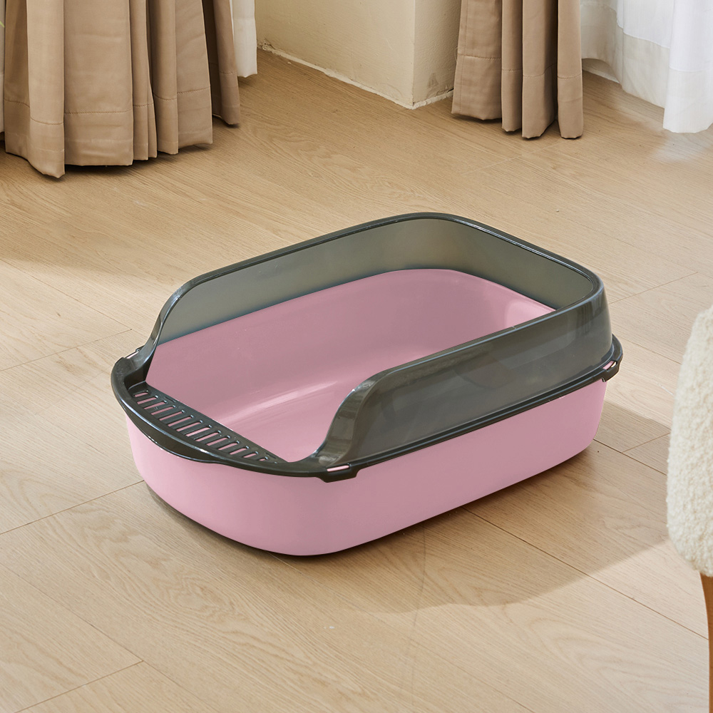 H&O Direct Extra Large High Sides Pink Cat Litter Box with Scoop Image 2
