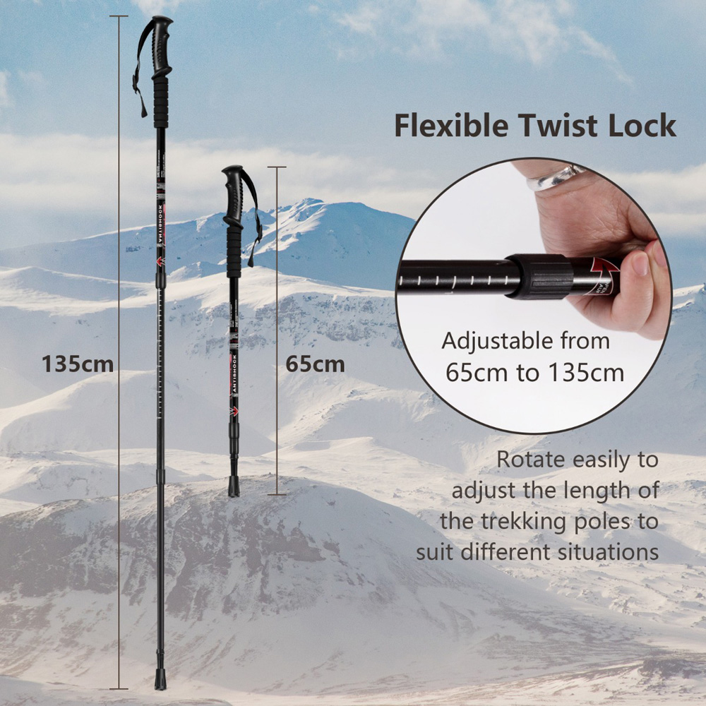 Costway Black Adjustable Hiking Pole 65 to 135cm Image 9