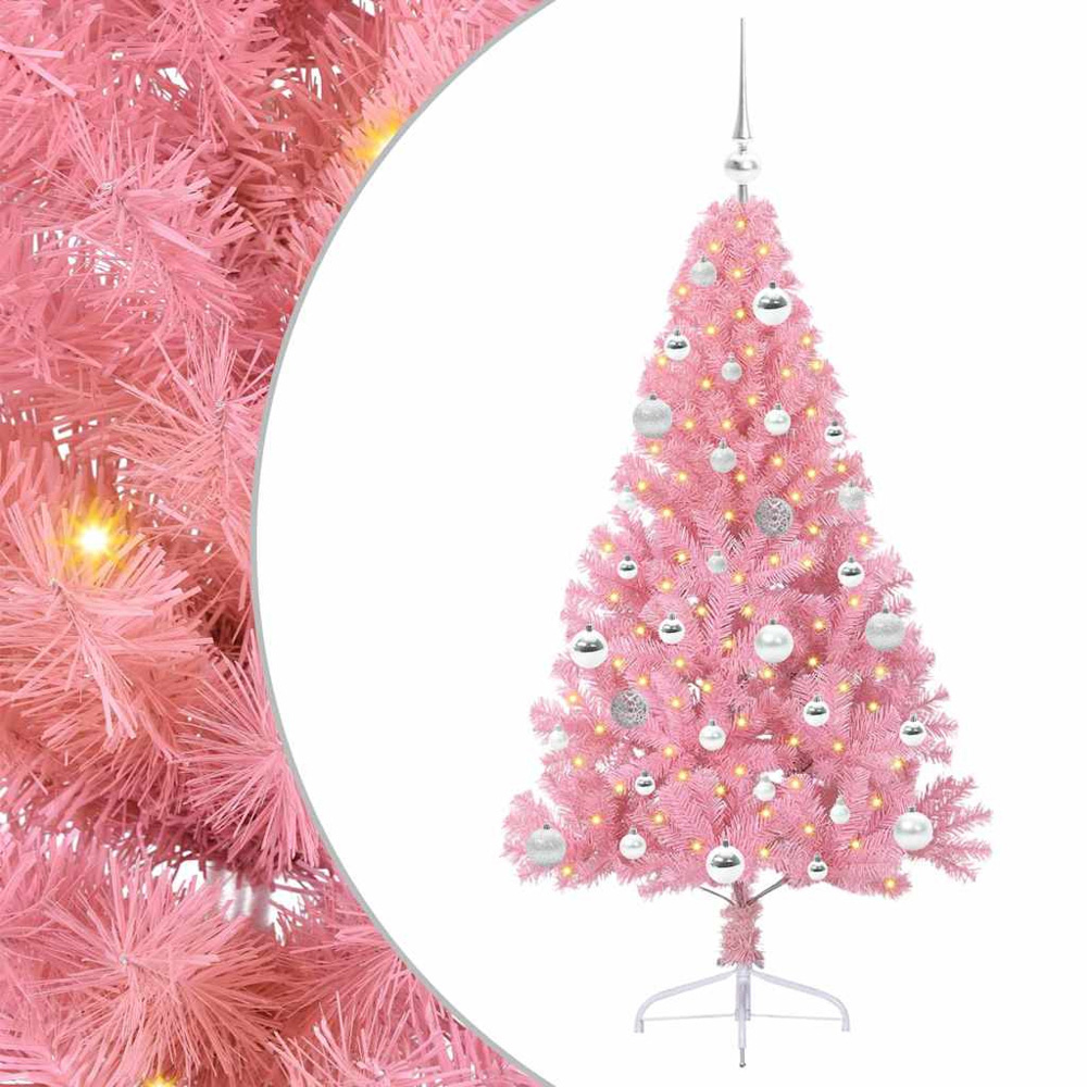 vidaXL Pre-Lit Silver Baubles Pink Artificial Christmas Tree 5ft Image 2