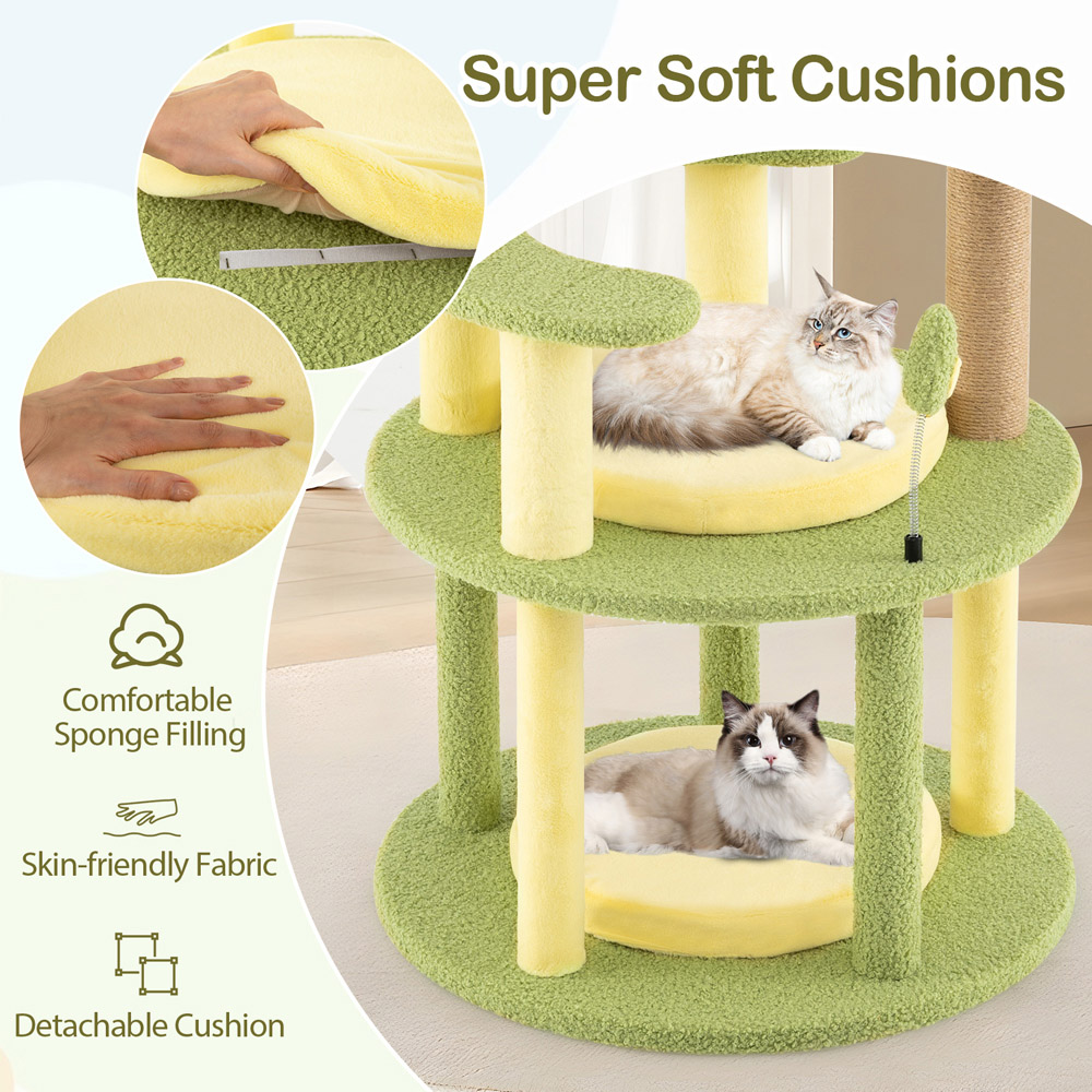 Costway Green Multi-Level Cat Tree with Perch and Rotatable Basket Image 5