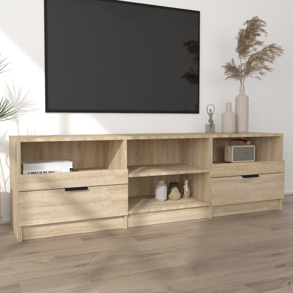 vidaXL 2 Drawer 4 Shelf Sonoma Oak Wide TV Cabinet Image 1