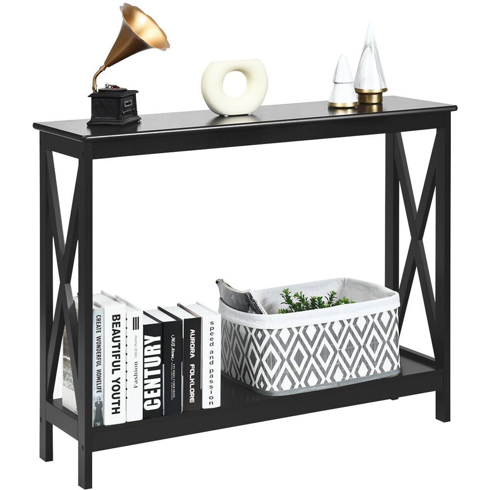 Costway Single Shelf Black Wooden Console Table Image 3