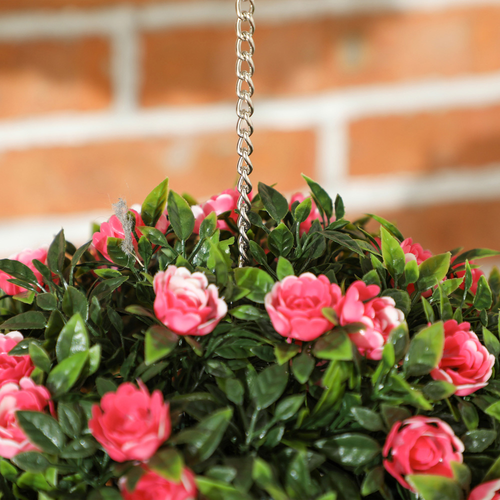 Portland Pink Rose Artificial Plant Hanging Topiary Ball 2 Pack Image 3