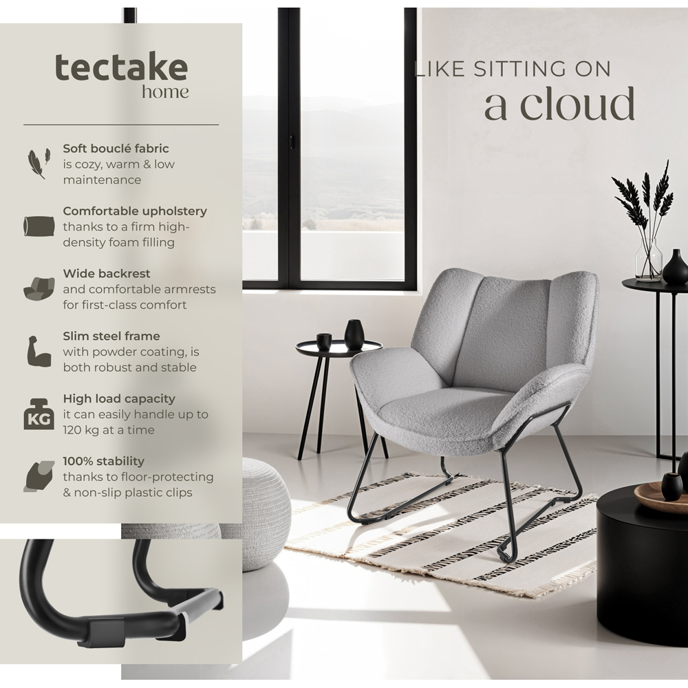tectake Kjeld Light Grey Boucle Fabric Armchair Image 5