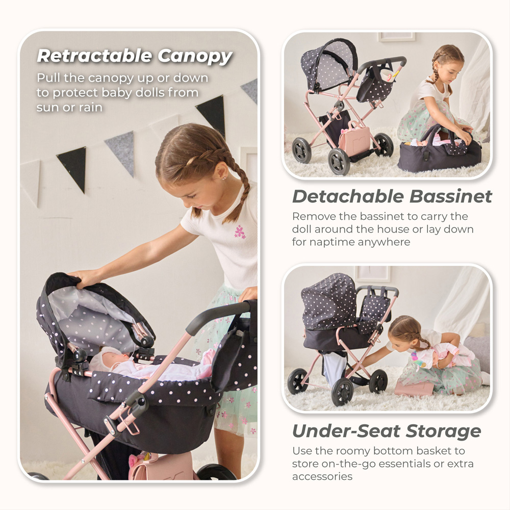 Teamson Kids Olivia's Little Black World Pin Up Classic Doll Stroller Image 6