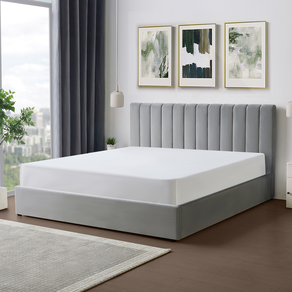 Brooklyn Corwin Super King Grey Velvet Ottoman Bed Image 4