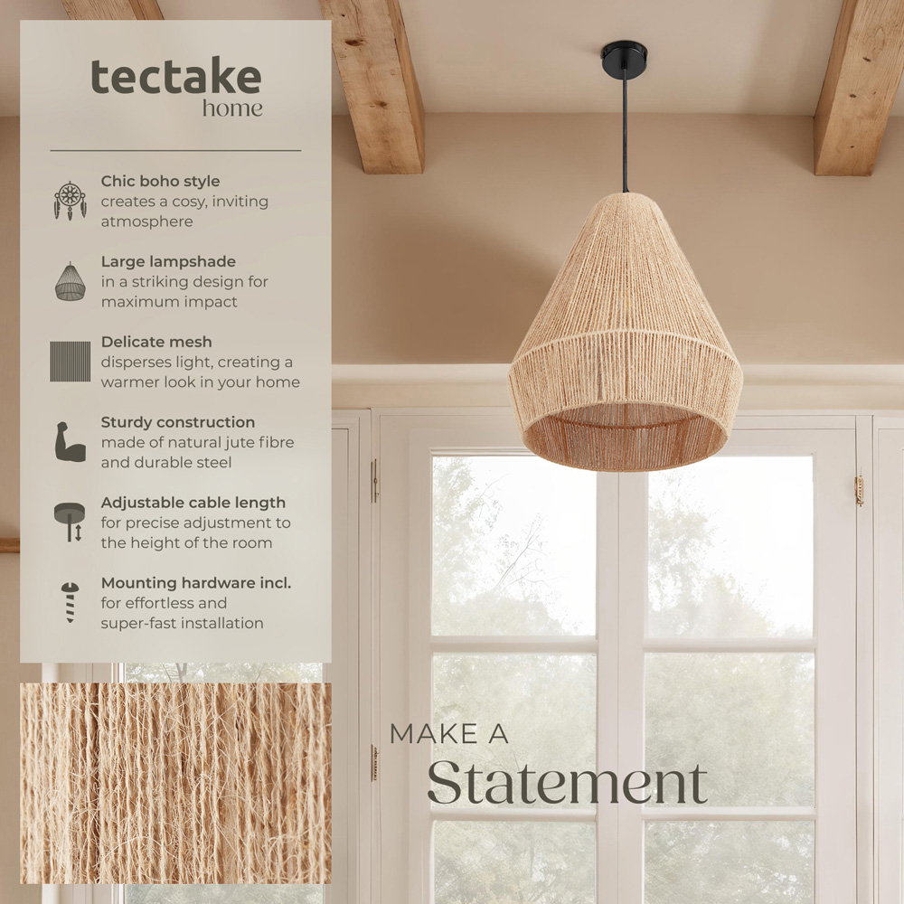 tectake Suri Boho Chic Jute Fibre Pendant Light Image 6