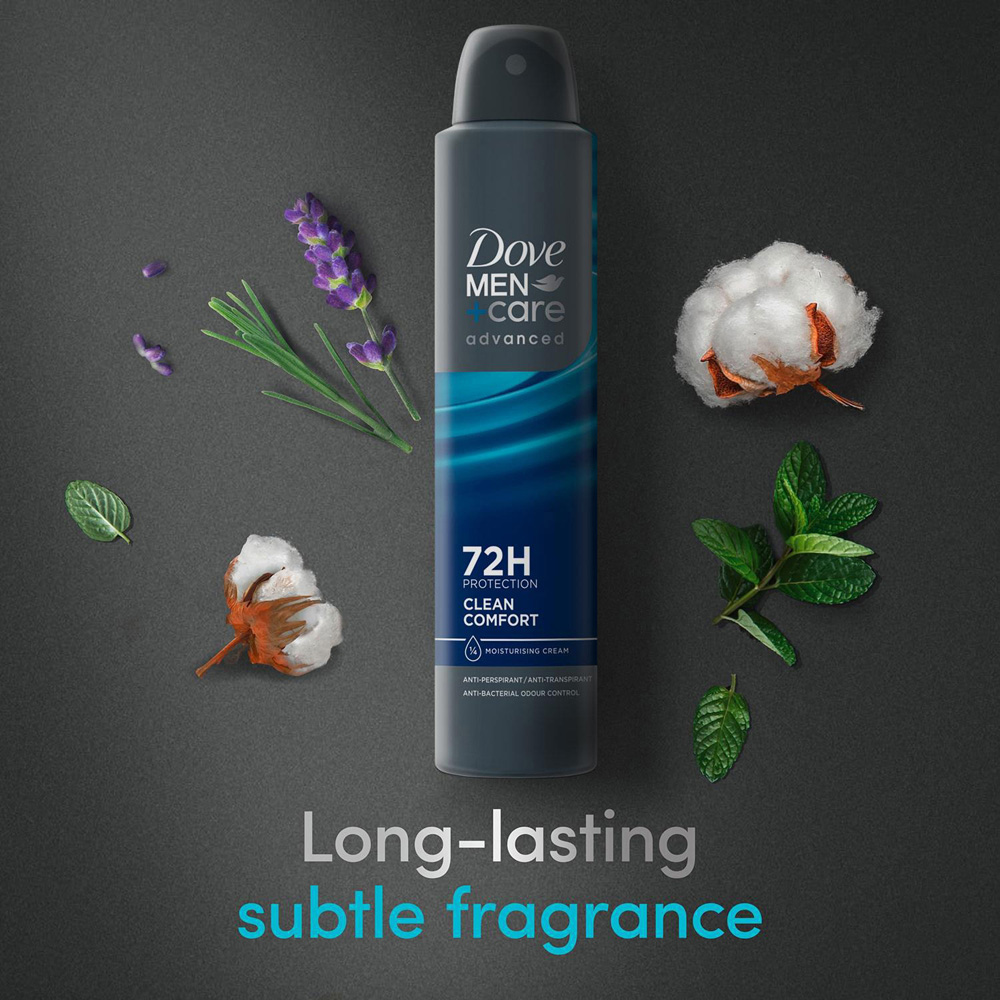Dove Men+Care Advanced Clean Comfort Anti-Perspirant Deodorant Aerosol 200ml 30 Pack Image 4