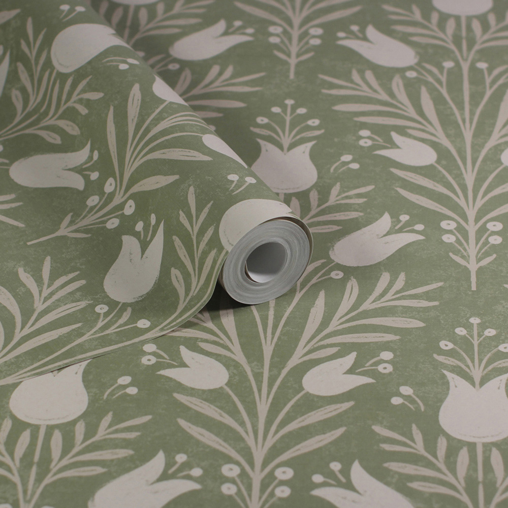 Esselle Home Heritage Tulip Spring Green Wallpaper Image 2