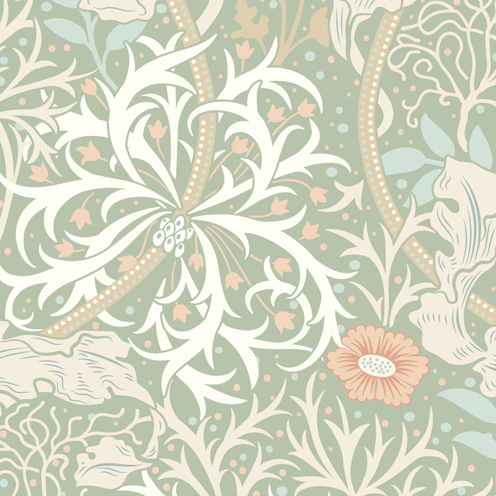 Hoopla Walls Seaweed Garden Sage and Apricot Non Woven Wallpaper Image 1