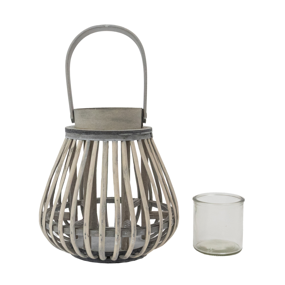 JVL Luna Grey Wash Natural Willow Wood Bulb Shaped Lantern with Wooden Handle 2 Pack Image 4
