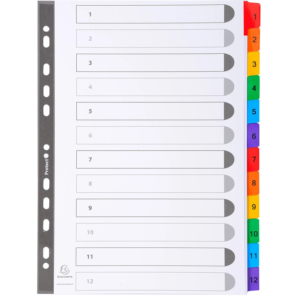 Exacompta A4 White 1-12 Divider with Multicolour Tabs 20 Pack Image 2