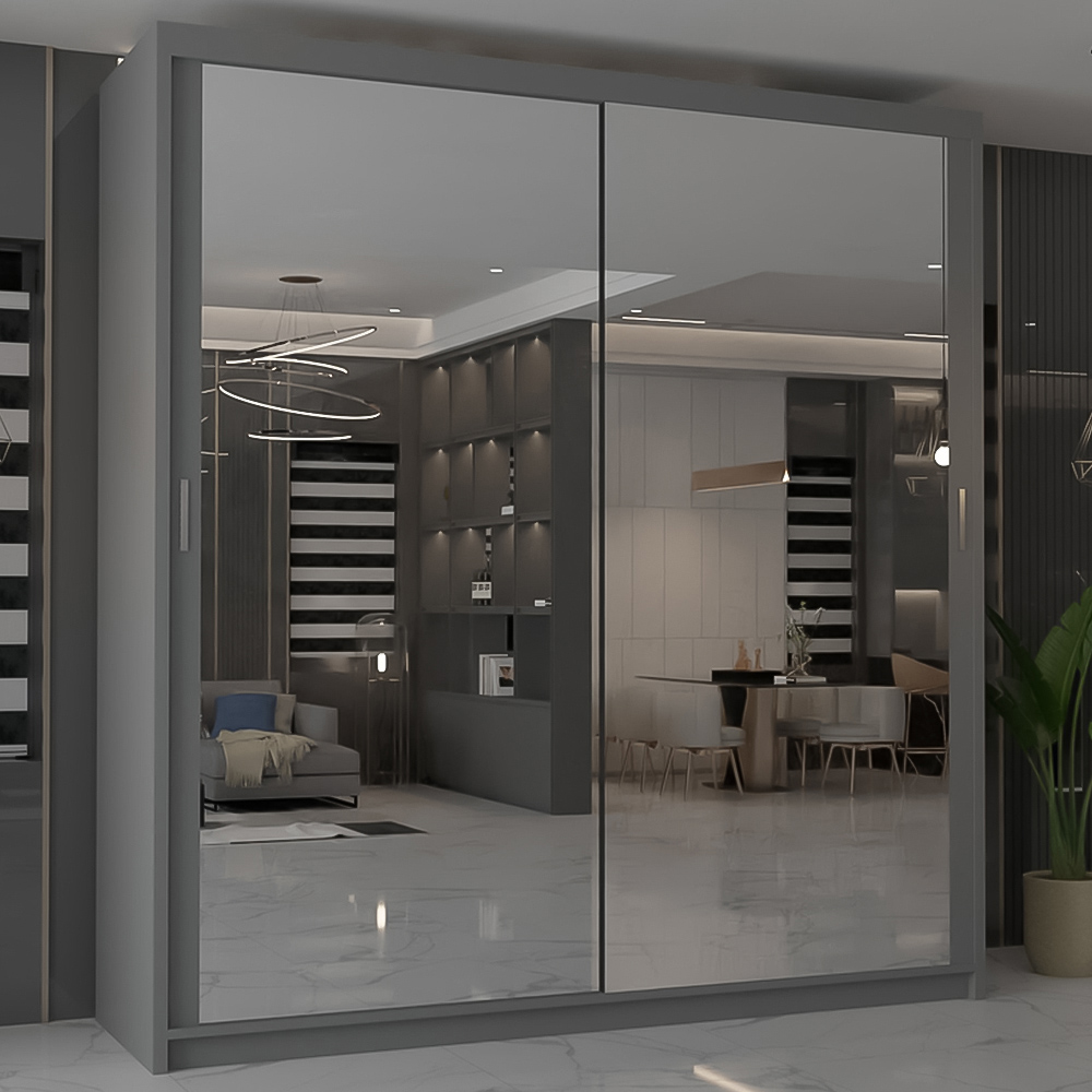M N Furniture Modern Gala 2 Door Grey Mirrored Sliding Wardrobe 100cm Image 1