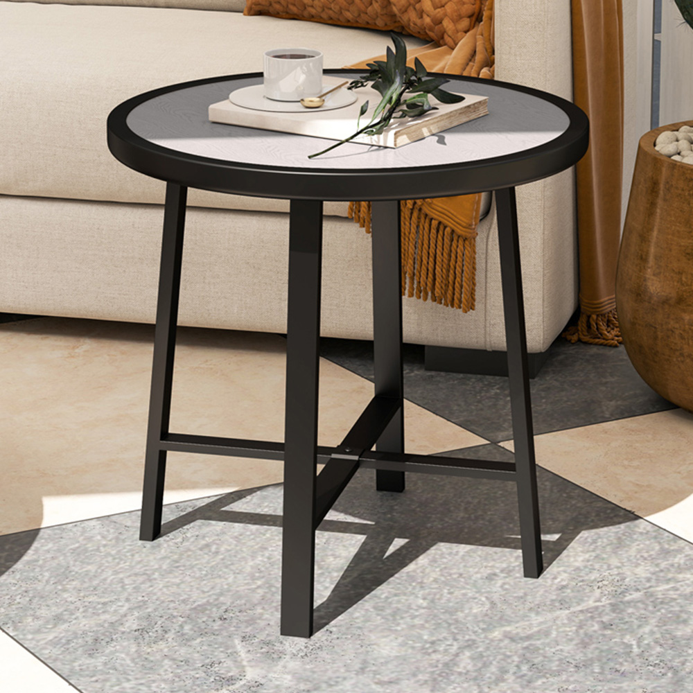 Outsunny Grey Wood Effect SPC Tabletop Round Garden Coffee Table Image 1