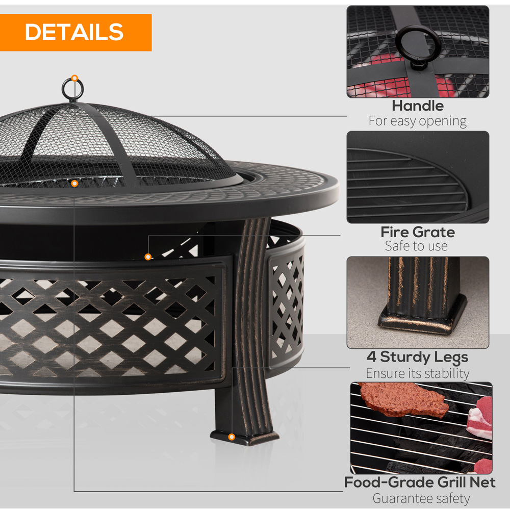 Outsunny Bronze Tone Outdoor Round Firepit with Grill Net Image 6