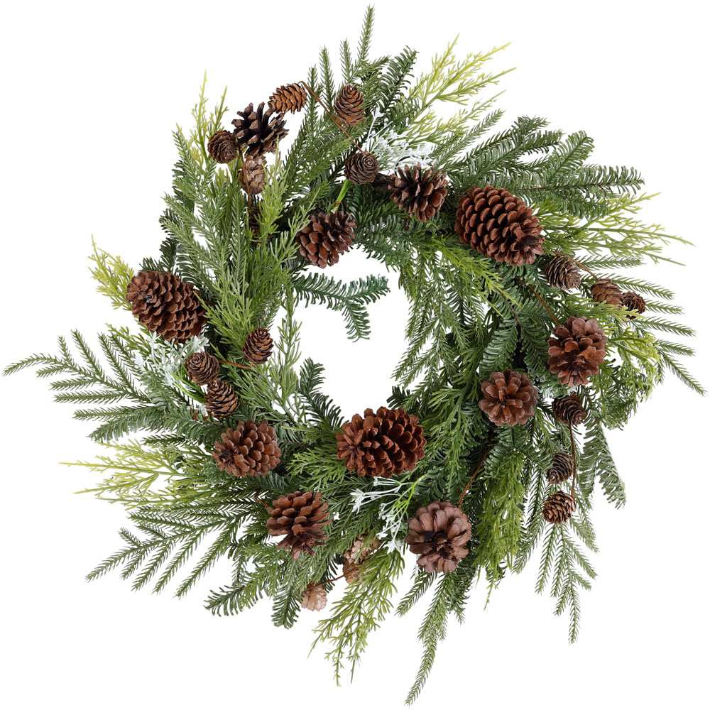 Charles Bentley Green Christmas Wreath with Pinecones 60cm Image 1