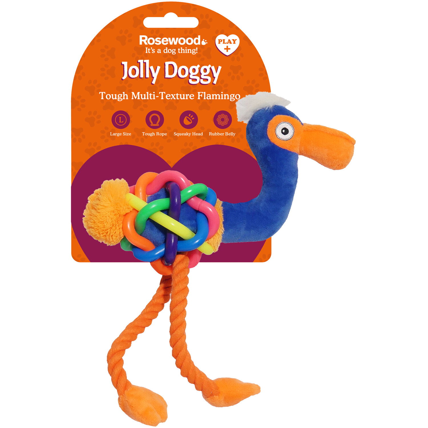 Rosewood Tough Multi Texture Flamingo Dog Chew Toy Image 1