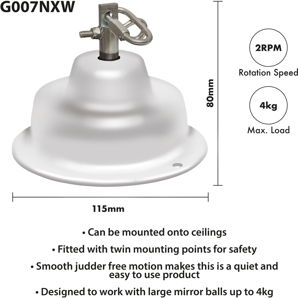 FX Lab 2 RPM White Mains Powered Mirror Ball Motor Image 2