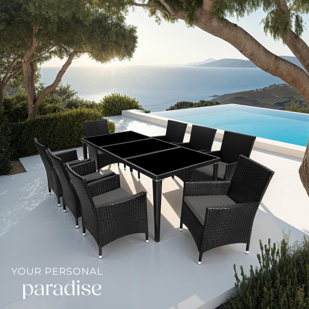 tectake Menorca 8 Seater Black Dining Table Set with Cover Image 3