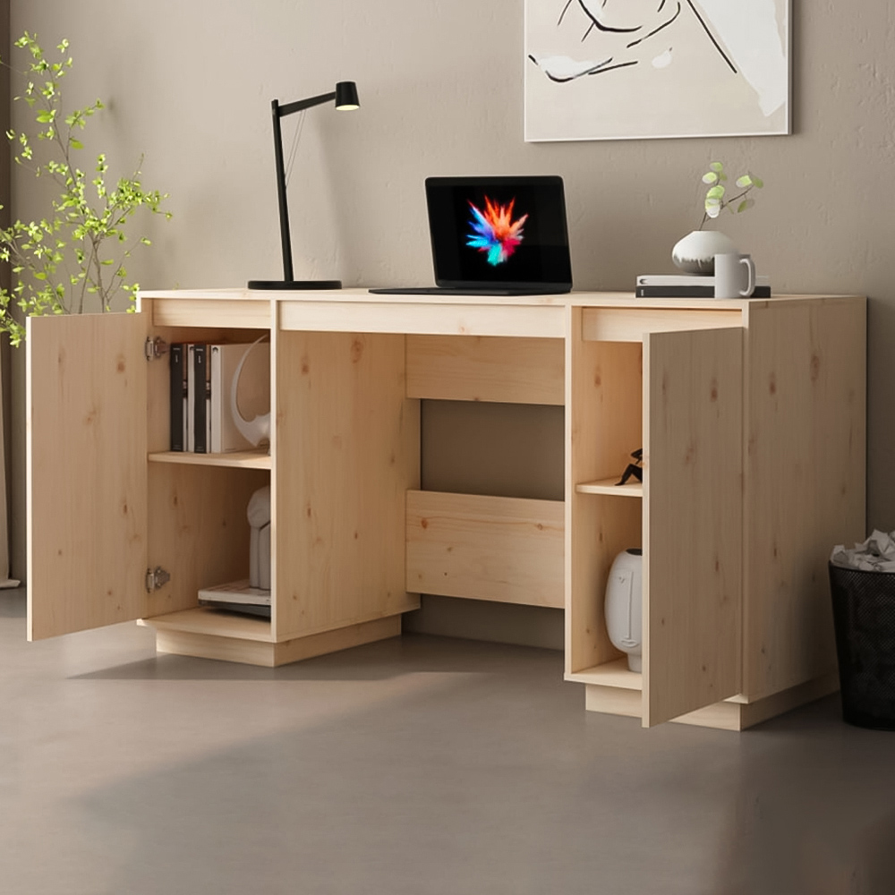 vidaXL Modern Pine Wood Desk White Image 1