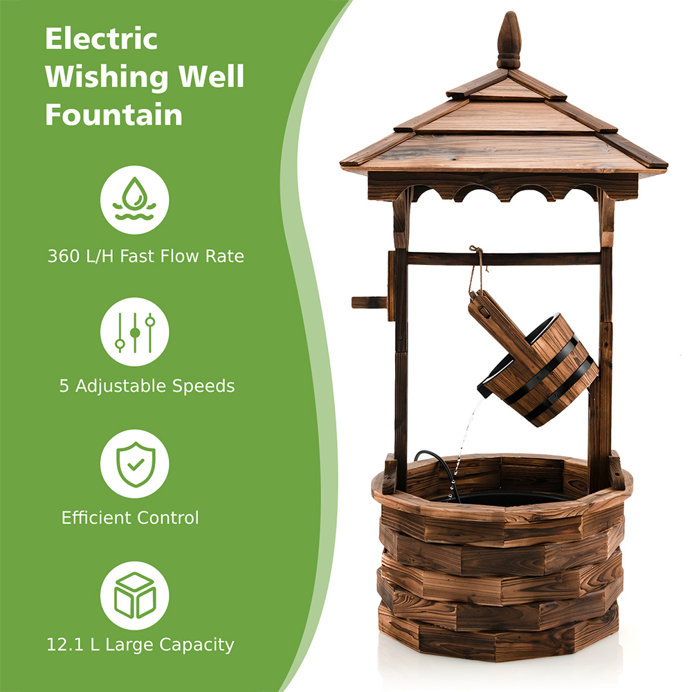 Costway Rustic Brown Wooden Electric Wishing Well Fountain Image 8