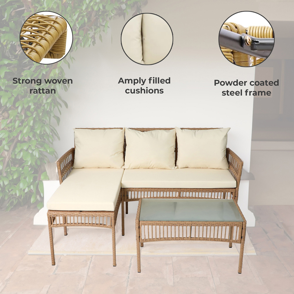 Neo 3 Seater Rattan Wicker Rope Corner Outdoor Furniture Set Image 6
