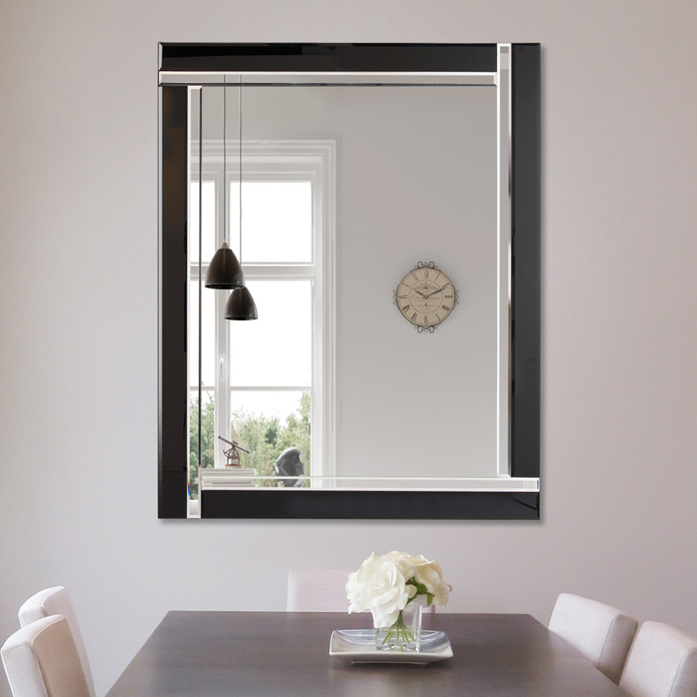 Aston Double Bevelled Black All Glass Large Mirror 144 x 115.5cm Image 2