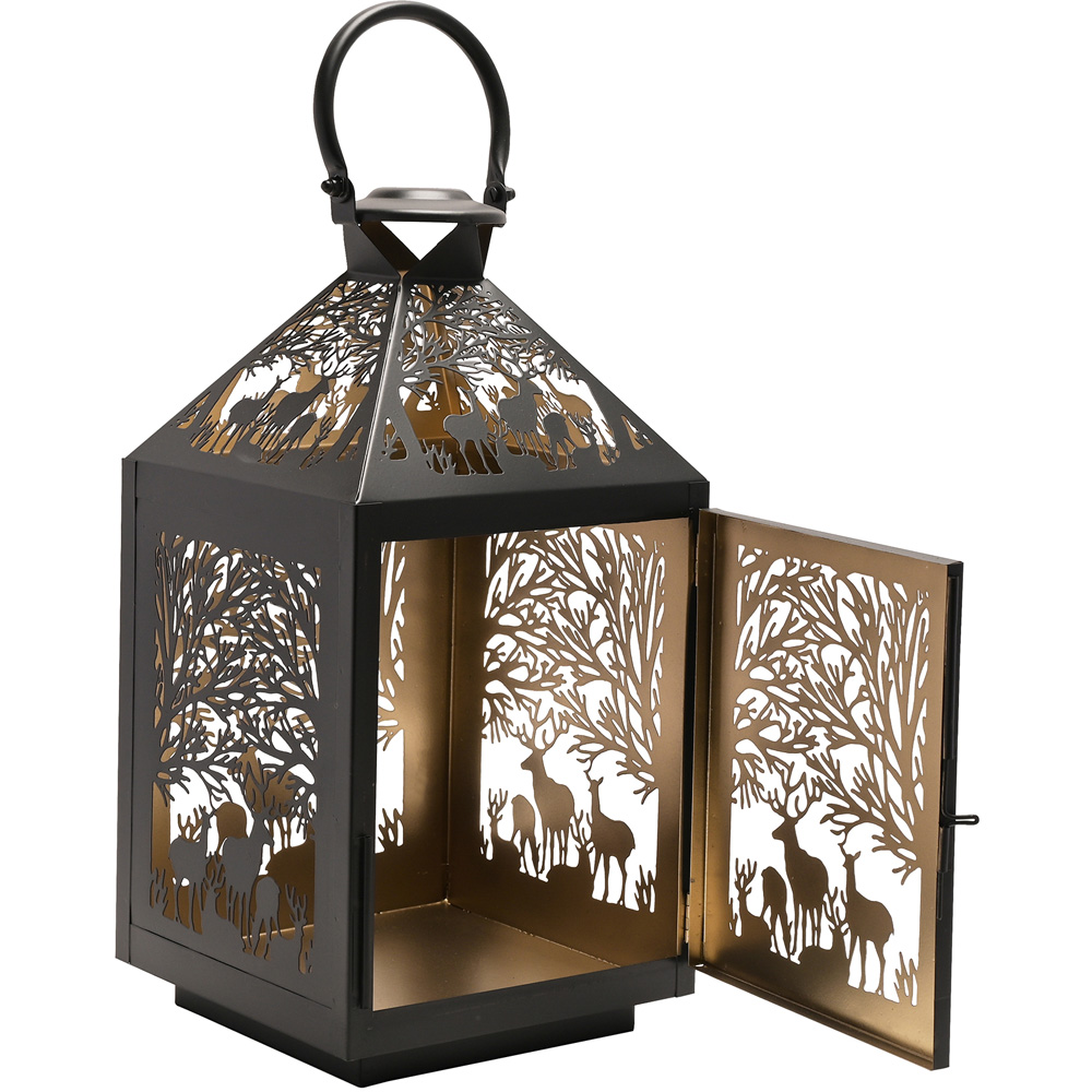 The Christmas Gift Co Black Large Square Stag Silhouette Lantern Image 4