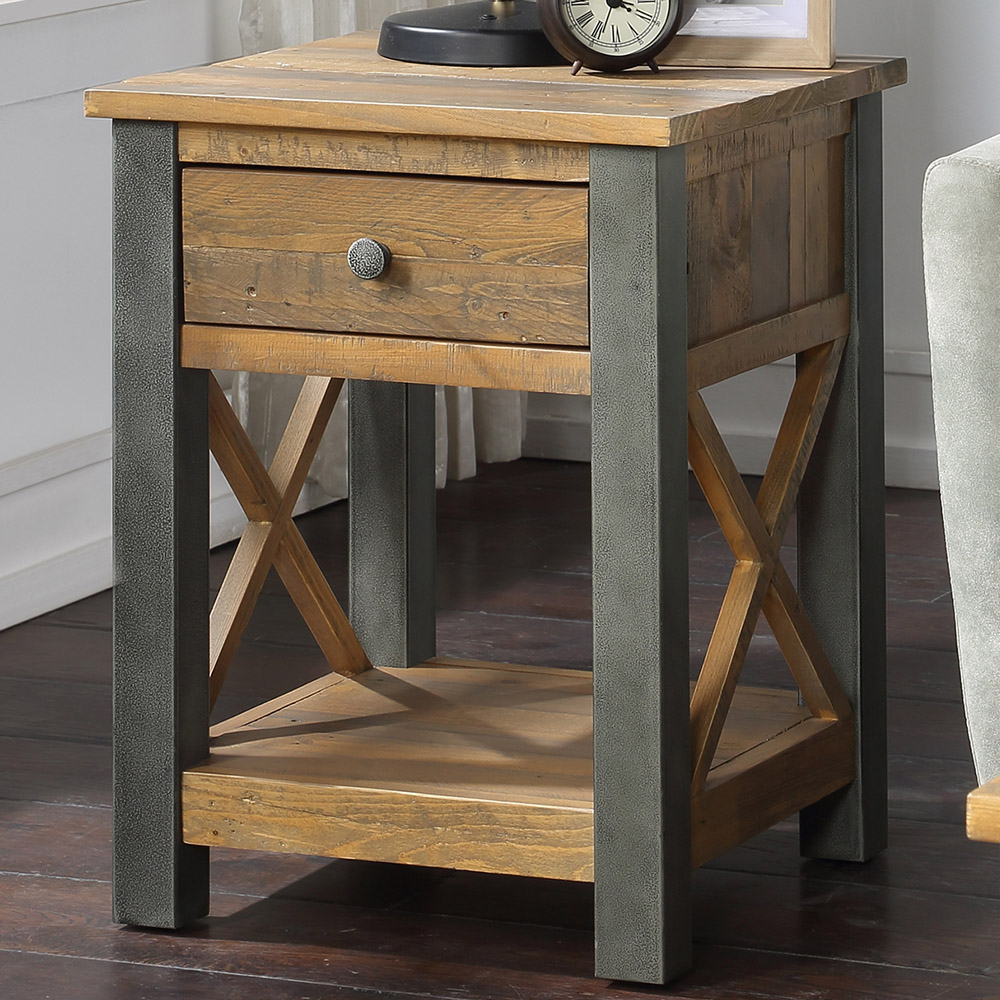 Baumhaus Urban Elegance Single Drawer Single Shelf Reclaimed Wood Lamp Table Image 1