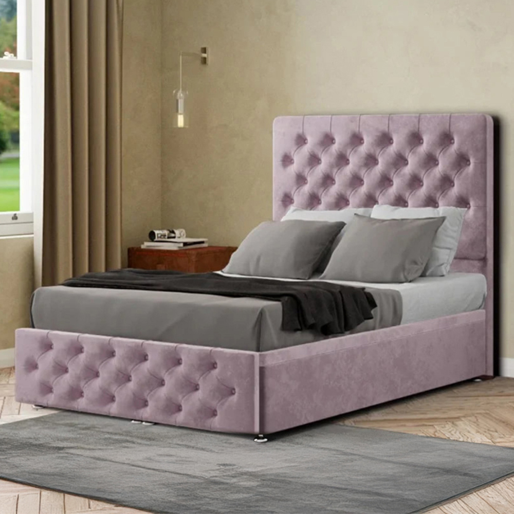 Portland Mary Chesterfield King Size Blush Plush Ottoman Bed with Headboard Image 1