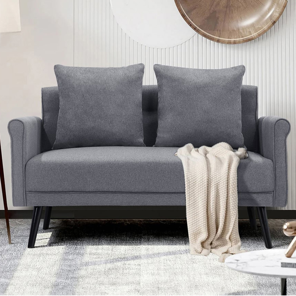 Living and Home 2 Seater Dark Grey Loveseat Sofa Image 1