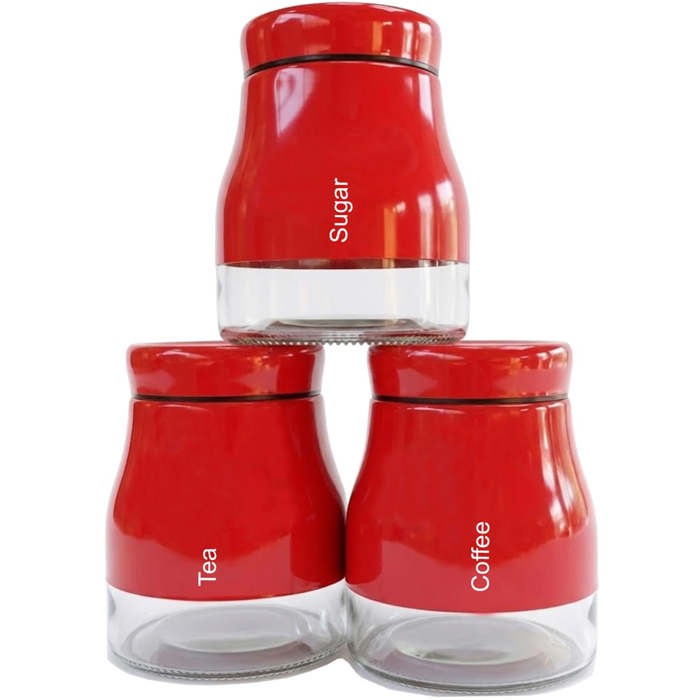 ATEK 3 Piece Tea Coffee and Sugar Red Kitchen Canister Set Image 1