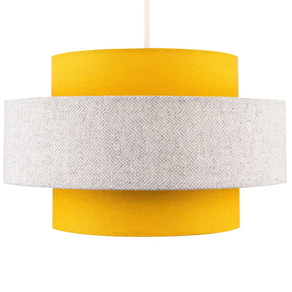ValueLights Mustard and Grey Herringbone Pendant Lamp Shade Image 1